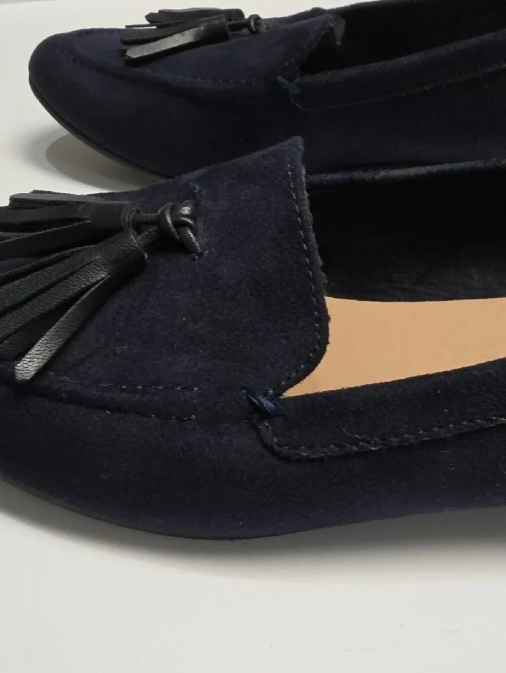 Lauren Blakwell Norah Navy Blue Faux Suede Tassel Loafers Flats - Size 8